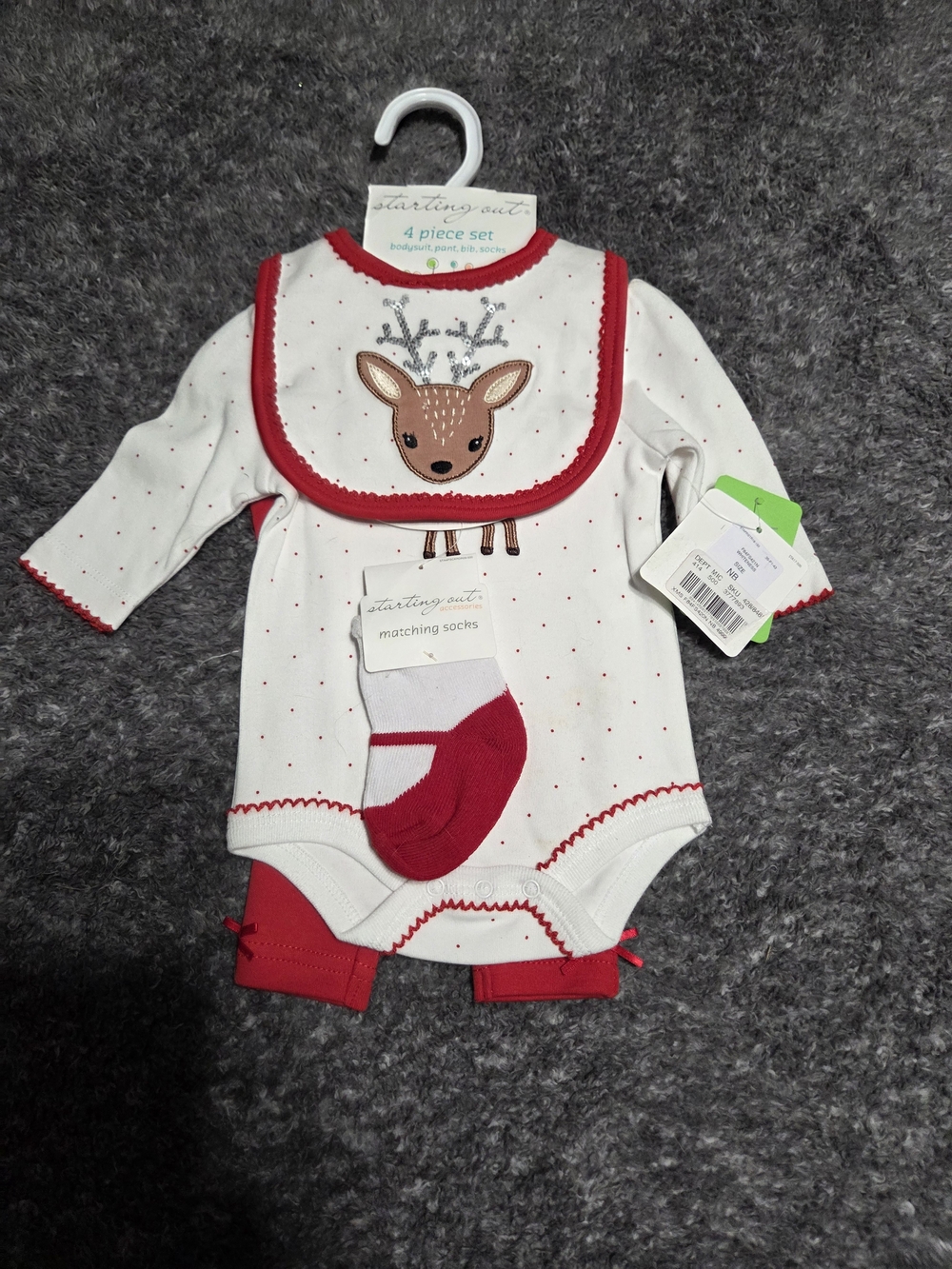 Starting Out White and Red Deer Bib 4-Piece Matching Set